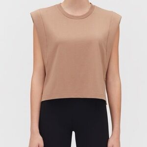 Cuyana Sz S/M Cropped Cut-Out Tank Top Pima Cotton Sleeveless in Tan